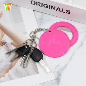 Portable makeup <b>mirror</b>, PU leather keychain, <b>round</b> folding <b>mirror</b> pendant, <b>small</b> makeup <b>mirror</b> gift. - Product Image 3