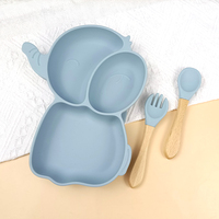 Ensemble d'alimentation pour tout-petits en matériaux écologiques, assiette à compartiments en forme d'éléphant pour la première étape de l'alimentation, cuillère à manche en bois