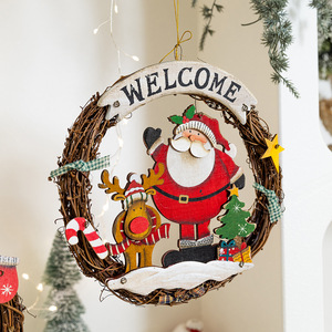 Muñeco de nieve y anciano, puerta de vid, corona de pared, adorno colgante de ventana de cristal navideño festivo para crear un ambiente acogedor - Product Image 2