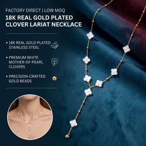 Alla Moda Collana con Ciondolo a Quadrifoglio in <span class=keywords><strong>Acquamarina</strong></span> Naturale Placcata Oro 18K in Acciaio Inossidabile per Donne - Product Image 1