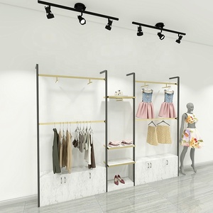 Stainless Steel Metal <strong>Wall</strong> <strong>Mounted</strong> Led Display Shelf <strong>Rack</strong> with Cabinet for Retail Clothes Shop Showcase - Product Image 2