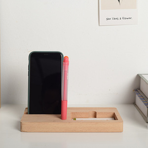 Wooden Stationery Holder With Phone Stand Natural <b>Wood</b> Color <b>Desk</b> Organizer For Office Use - Product Image 1