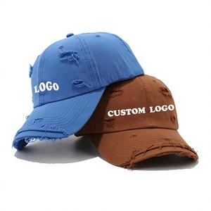 Best-selling Unisex Hole Casual Cotton Vintage Distressed Dad Hats 6 Panel Unstructured Baseball <b>Cap</b> for Men <b>Women</b> - Product Image 1