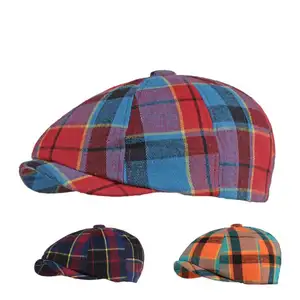 Cotone primavera estate Patchwork Plaid Newsboy Caps berretto piatto con visiera uomo e donna pittore berretti cappelli