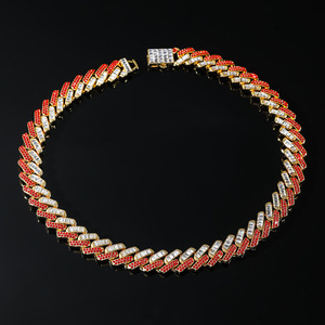 Nuevo Producto: Cadena Cubana Simple Personalizada con Diamantes de Imitación Rojos, Cadena de Dos Colores para Hombre, Estilo Hip Hop, Joyería al por Mayor - Product Image 5