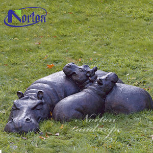 カスタムメイドの屋外用ホームガーデンパーク装飾、実物大のブロンズ製動物カバの像、鋳造金属製 - Product Image 2