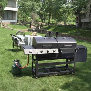 Large <strong>Dual</strong>-Use Gas &amp; Charcoal BBQ Grill Pan 5 Burner Metal Outdoor Portable <strong>Barbecue</strong> with Modern Style for Home &amp; Commercial Use - Product Image 1