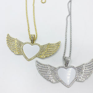 Colgante de aleación de diamante con forma de corazón, alas de Ángel en forma de melocotón, por sublimación, transferencia térmica - Product Image 5