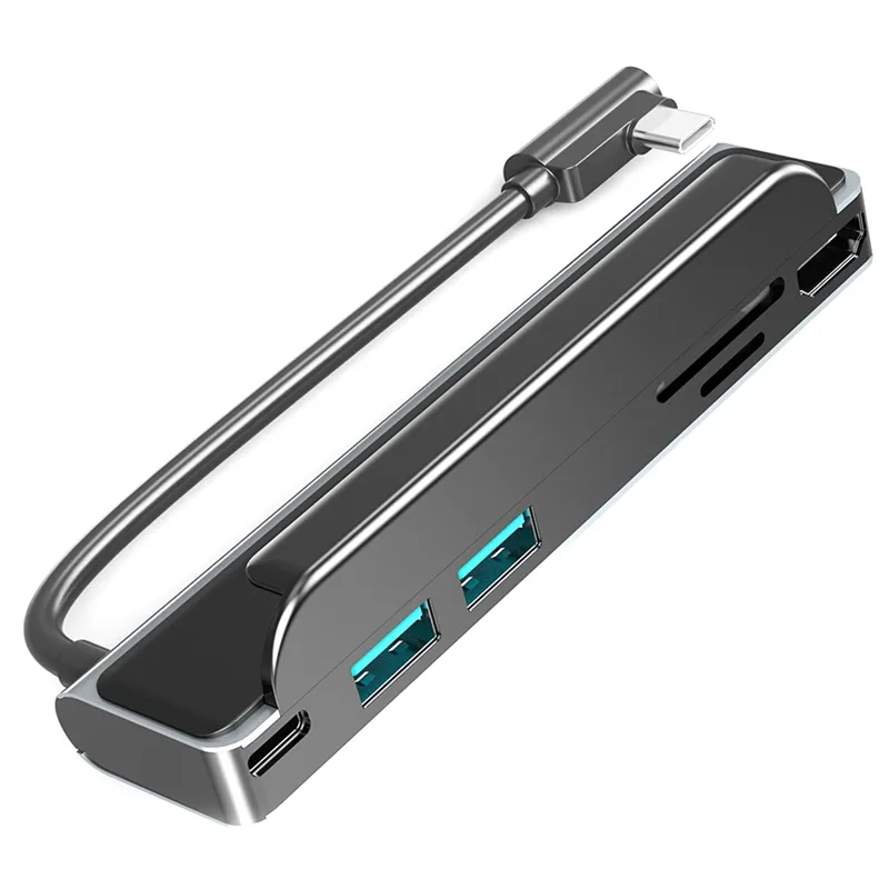 Type-C Hub 6 in 1 Back Clip Bracket Portable Docking Station HDM USB3.0 S D/TF Card Reader for Laptop and Mobile Phone