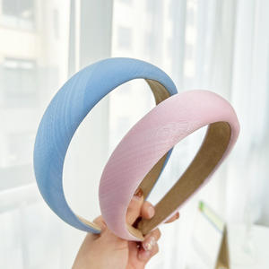 ขายดีแถบคาดศีรษะกว้างสวยของผู้หญิงผ้าซาตินสีทึบที่มีลายแปรงแปรงอุปกรณ์เสริมฟองน้ำเบาะ Hairband - Product Image 6