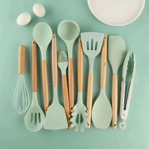 Nordic Style Silicone Kitchenware Home Utensils 12PCS -Set <b>Gadgets</b> <b>Kitchen</b> Utensils Set With Wooden Handle - Product Image 4