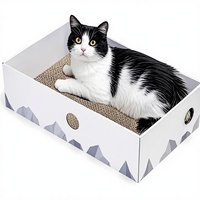 Griffoir pour chat robuste double face en carton, avec design interactif à trous, lit pour chat d'intérieur, blanc, grand modèle, 5 pouces de hauteur