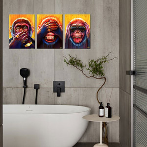 HAOWAI Drop Shipping Peinture de chambre à coucher <span class=keywords><strong>singe</strong></span> doré Peinture sur toile sans cadre, peinture amusante et amusante de décor de chambre à trois liens - Product Image 6