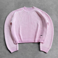 Pull tricoté oversize pour homme, style urbain, effet délavé à l'acide et vieilli, avec logo personnalisé, tricot côtelé, personnalisable OEM