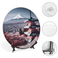 Assiettes décoratives en porcelaine d'os de montagne japonais personnalisées assiette en céramique ronde avec votre logo de texte photo pour la décoration murale de bureau à domicile