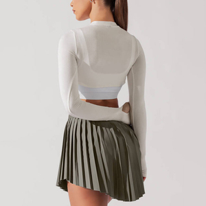 <strong>Women</strong> <strong>White</strong> Ribber Long Sleeve Pullover Workout <strong>Shrug</strong> Cropped Top With Thumb Hole - Product Image 5