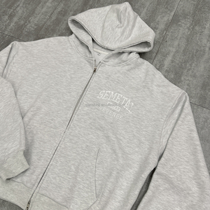 เสื้อฮู้ดแบบมีซิปรูดของผู้ชายเสื้อมีฮู้ดปักลายแนวสตรีท GSM 500ออกแบบได้ตามต้องการ - Product Image 5