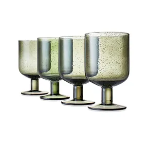 カスタム手吹きグリーンバブルリサイクルワイングラス色付きショートステムグラス赤ワインテイスティングゴブレットパーティーウェディング用
