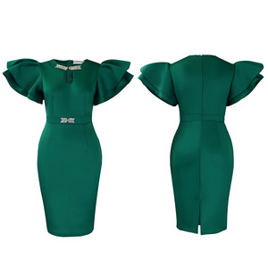 D580 Mới Nhất Thiết Kế Mùa Hè Bên Dresses Phụ Nữ Ruffle Tay Áo Đính Cườm Thanh Lịch Gowns Cho Phụ Nữ Evening Dresses Phi Dresses - Product Image 5