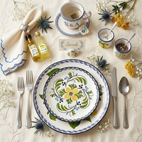 Assiettes de dîner en céramique citronnée style méditerranéen, service de vaisselle de luxe en porcelaine à motif floral vintage, assiette de présentation pour événements de mariage et hôtels