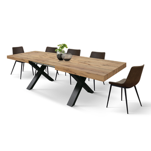 Table à manger en chêne rustique 160x90 avec pieds croisés noirs pour usage intérieur - Product Image 6
