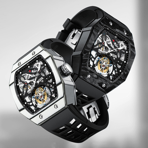 Montre de luxe pour homme en fibre de carbone avec tourbillon squelette, cristal saphir, réserve de marche de 48 heures, montre mécanique avec bracelet en caoutchouc - Product Image 2