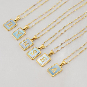 ZOGXIN Alphabet Necklace 18K Stainless Steel Blue Shell Pendant Letter A Clavicle Chain For Women Gift Daily Wear - Product Image 3