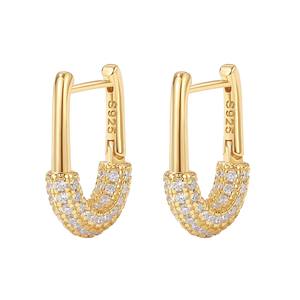 Wedding Fine Fashion Jewelry for Women Couple Set 925 <b>Silver</b> 14K Gold Zirconia Oval <b>Huggie</b> Hoop Earrings - Product Image 4
