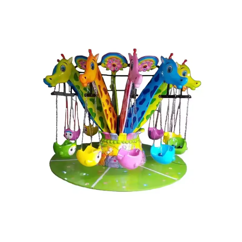 Venta Popular Kids Playground Swing Games Cute Giraffe Swing Silla voladora para paseos en el parque de atracciones