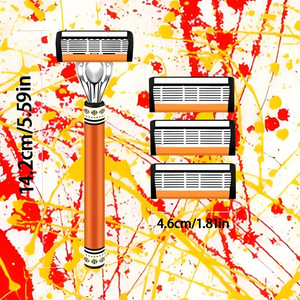 6 Layer Manual <b>Razor</b> <b>Head</b> Orange Plastic Imported Stainless Steel Blade Shaver <b>Head</b> For Men Shaving Replacement Part - Product Image 2