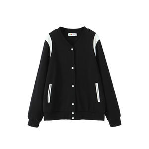 Chaqueta de Béisbol Happy Plus con Bloques de Color, Talla Grande para Mujer, Prenda Exterior Informal de Algodón Tejido, Negra y Gris - Product Image 3