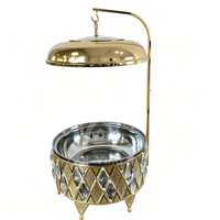Ensemble de chauffe-plats suspendus de luxe en acier inoxydable doré 8L 10L avec base en cristal pour buffet, hôtel, mariage, banquet