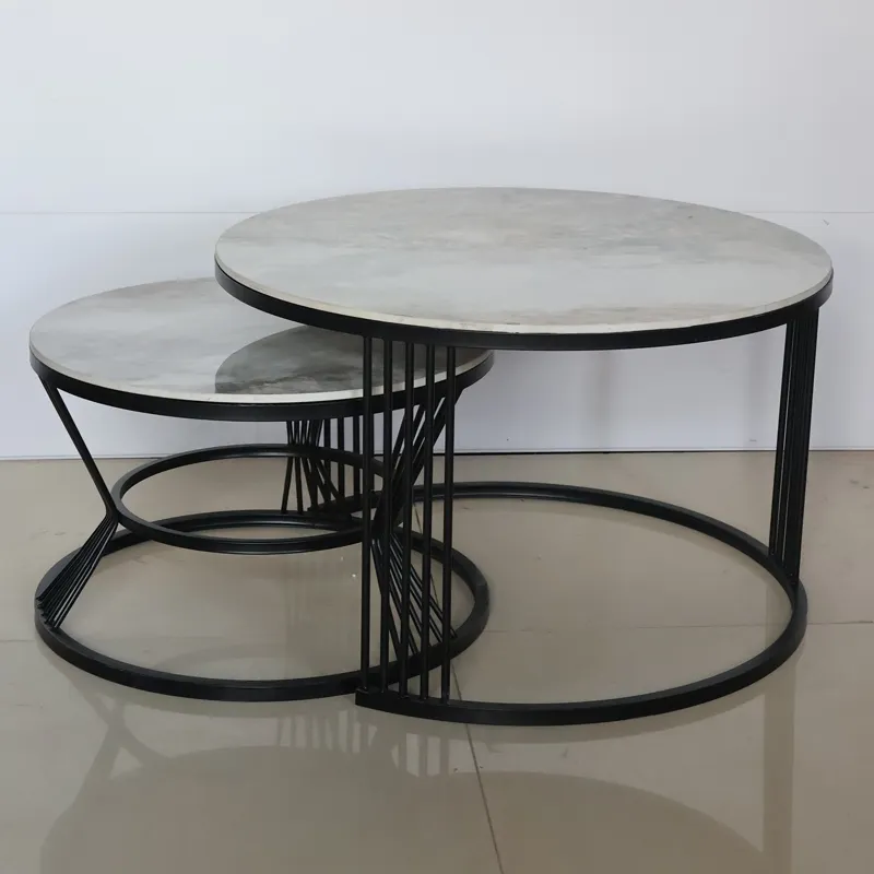 Ensemble de table basse ronde moderne meubles de maison table de salon table d'appoint en dalle de roche simple