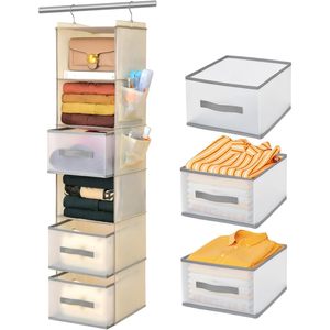 Organisateur de placard suspendu à 6 niveaux avec 3 tiroirs et poches latérales pour vêtements, chaussures, ceintures, sacs à main, design moderne - Product Image 1