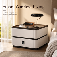 Table de chevet intelligente avec chargeur sans fil, 2 tiroirs, table de chevet moderne, compatible avec les chats, en cuir microfibre