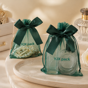 Sac à cordon en organza personnalisé avec nœud en satin, pochette de luxe pour bijoux, parfum, cadeau de mariage, logo personnalisé - Product Image 3