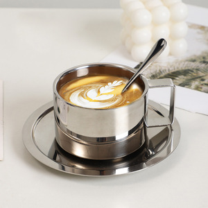 Food Grade Double Wall 304 Stainless Steel Coffee & <b>Tea</b> <b>Sets</b> Drinking <b>Cups</b> Mugs with Spoon and Tray - Product Image 2