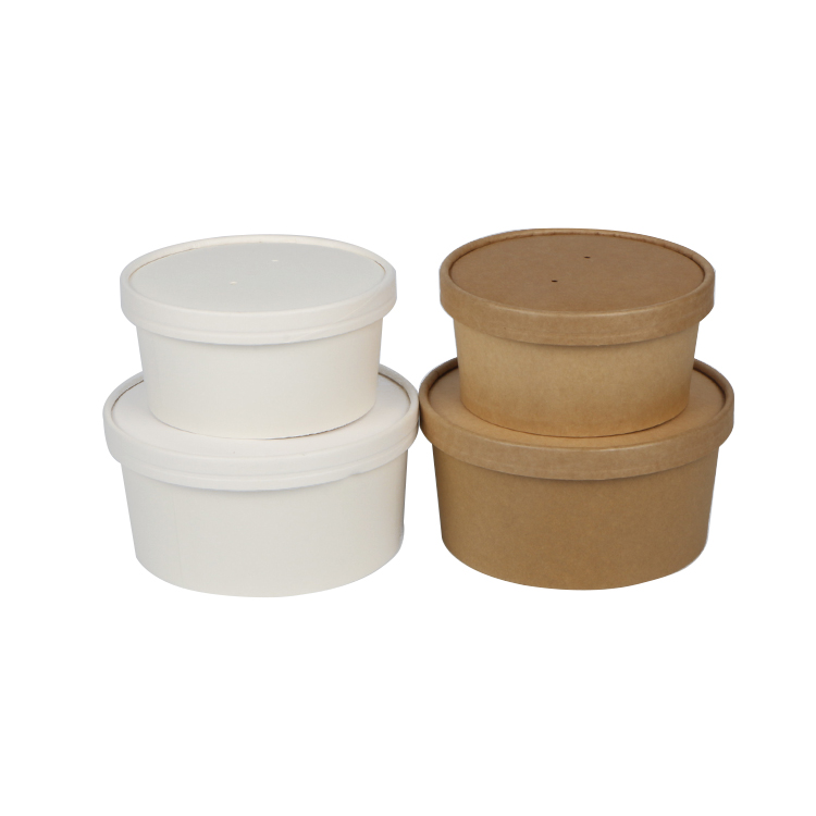 Custom logo disposable kraft paper bowl fast food salad bowl with lid