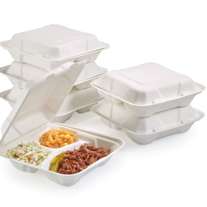 Bộ Đồ Ăn Dùng Một Lần Có Thể Phân Hủy Sinh Học Bữa Tối Burger 9*6 Inch Không Tẩy Trắng Để Đi Hộp Cơm Trưa Hộp Mía Bánh Hamburger Vỏ Sò - Product Image 4
