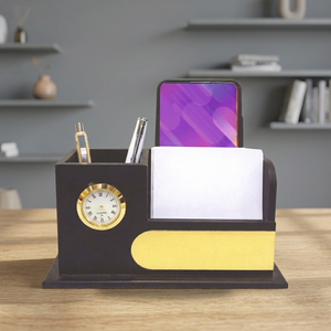 Desk Organizer with Clock <b>Phone</b> Holder Pen Stand Memo Slot <b>Office</b> Desktop Gift - Product Image 5