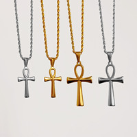Luxe religieux Ankh croix pendentif collier mode femmes croix égyptienne hommes bijoux en acier inoxydable pendentif chaîne cadeau