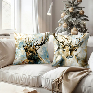 Sarung bantal rusa cat air dekorasi liburan meriah aksen ruang tamu yang nyaman - Product Image 4