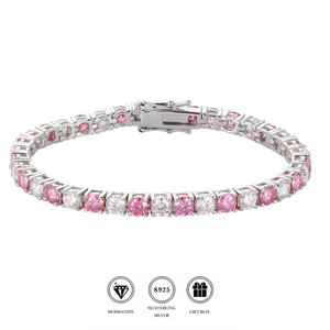 Bracelet tennis en moissanite rose et blanc, argent S925 plaqué rhodium, cadeau pour la Saint-Valentin, fête des mères, 16-19 cm - Product Image 1