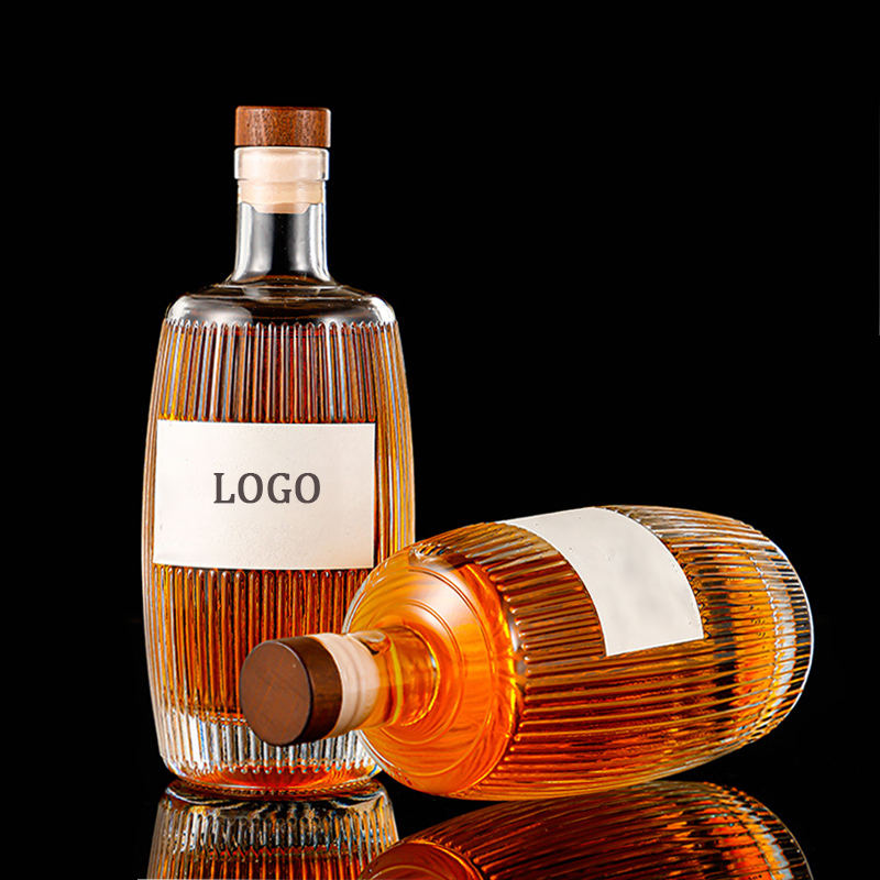 500ml Wholesale Empty Striped Glass Whisky Vodka Tequila Wine Bottle With Cork and Box