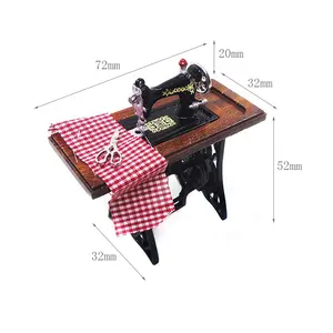 Doll house sewing machine 1:12 scale Miniature furniture mini Accessories Micro scene Wood Metal Old fashion style