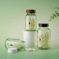 Bouteille en verre personnalisée pour gommes et médicaments en forme de capsule ronde, avec bouchon à vis et couvercle en bois, contenances 30/60/80/100/120/150/200 ml
