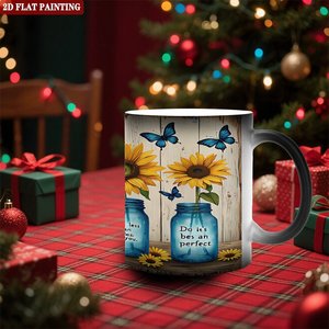Heat Reveal <b>Ceramic</b> <b>Mug</b> 11oz Frosted Black Magic Cup With Sunflower Design For Father's Day Gift - Product Image 2