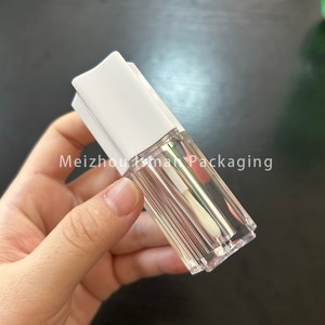 Tube de brillant à lèvres ISMAN Luxury 6ml Pentagon, couvercle rose, blanc, noir, conteneur vide transparent en plastique AS ABS, vente en gros, logo personnalisé, professionnel - Product Image 3
