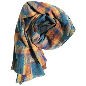 BESTELLA Women's Fashion Long Soft Acrylic Scarf Checked Woven with Plain Colour Pattern Soft Feeling Cashmere Knitting Stole