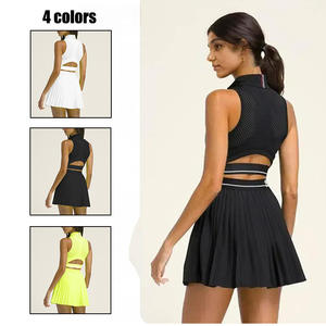 Kadınlar hızlı kuru atletik nefes Pickleball elbise V yaka yarım Zip Golf tenis Padel şort ile yeni stil pileli etek - Product Image 5